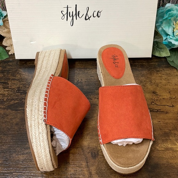 Style & Co Orange Wedge Sandals 7M - Picture 1 of 6